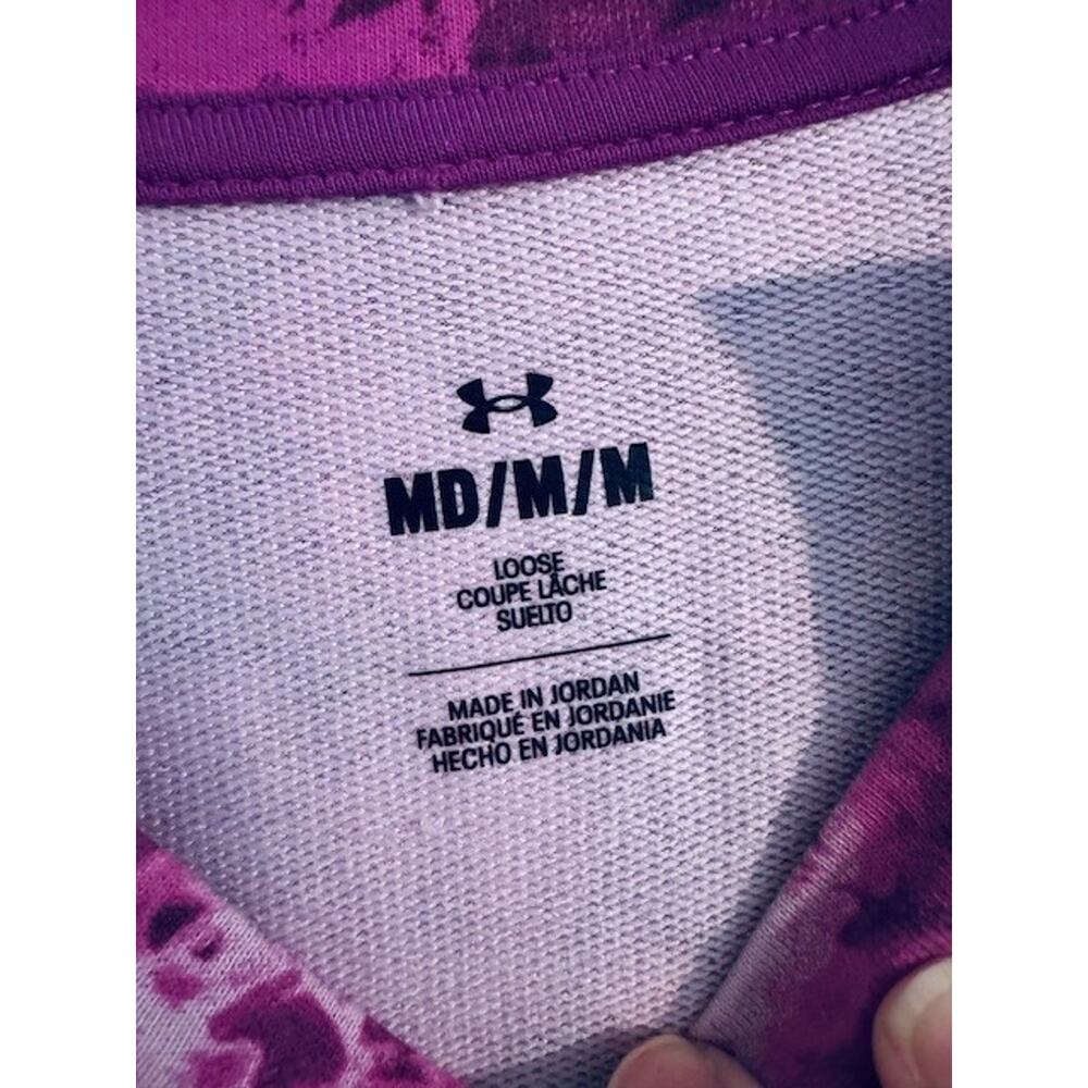 NWT Under Armour Women’s Terry Print Crew Sweatshirt Pink White Sz M - Picture 4 of 8